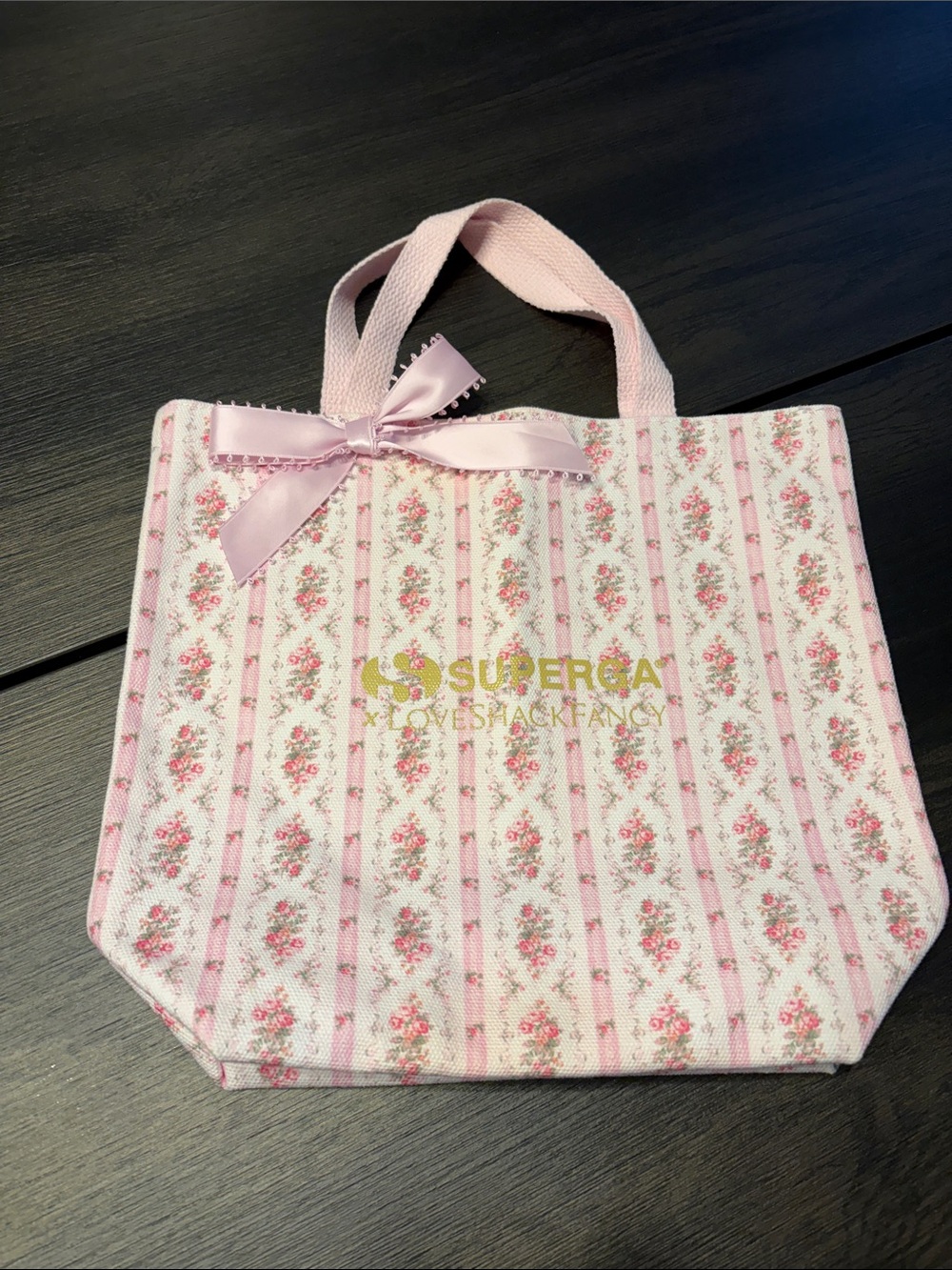 NWOT Superga x LoveShackFancy Pink Floral Bow Canvas Mini Tote Bag